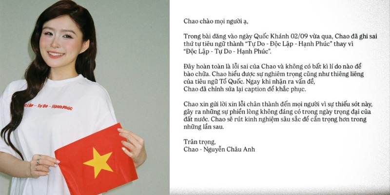 Bài đăng của Chao ghi nhầm tiêu ngữ thành “Tự do - Độc lập - Hạnh phúc”