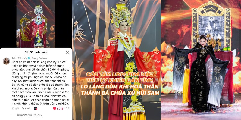 Hoa hậu Tiểu Vy và thí sinh Nguyễn Thị Cẩm Hằng trên sân khấu Miss Grand Việt Nam 2025